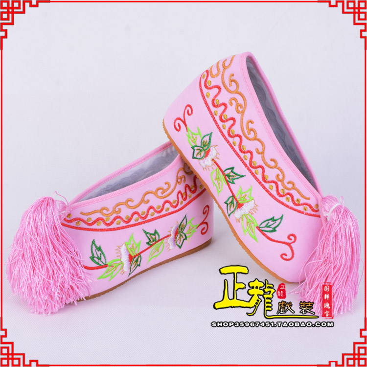 三门花旦鞋女绣花彩鞋 舒适款草花内高彩鞋
