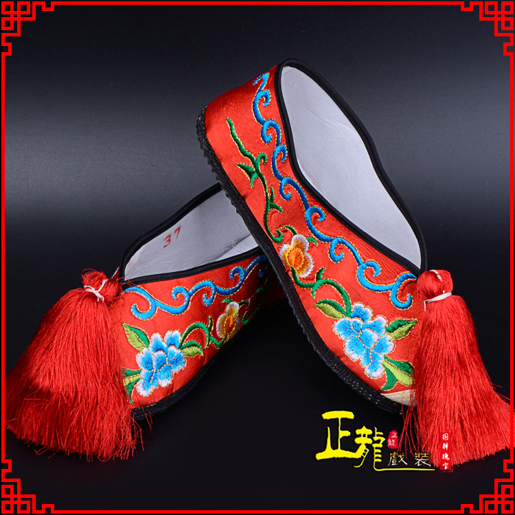 三门京剧越剧戏曲彩鞋花旦绣花 普平底彩鞋